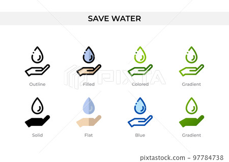 Save water icon in different style. Save water vector icons designed in outline, solid, colored, filled, gradient, and flat style. Symbol, logo illustration. Vector illustration 97784738