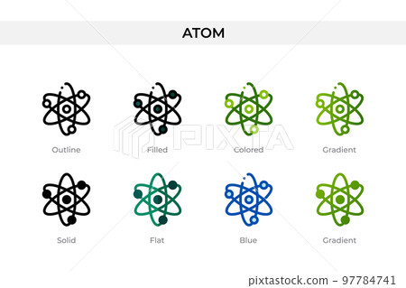Atom icon in different style. Atom vector icons designed in outline, solid, colored, filled, gradient, and flat style. Symbol, logo illustration. Vector illustration 97784741