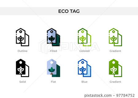 Eco tag icon in different style. Eco tag vector icons designed in outline, solid, colored, filled, gradient, and flat style. Symbol, logo illustration. Vector illustration Eco tag icon in different style. Eco tag vector icons designed in outline, solid, colored, filled, gradient, and flat style. Symbol, logo illustration. Vector illustration 97784752