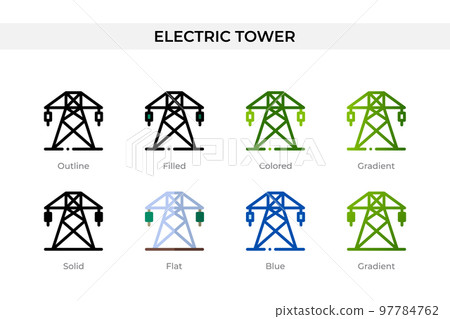 Electric tower icon in different style. Electric tower vector icons designed in outline, solid, colored, filled, gradient, and flat style. Symbol, logo illustration. Vector illustration 97784762
