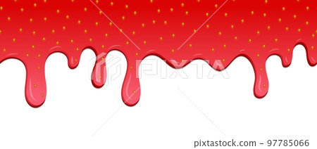 Realistic drops of strawberry jam. Strawberry background jam vector dripping drop splash texture. Drips of strawberry jam. Sweet background. Vector illustration Realistic drops of strawberry jam. Strawberry background jam vector dripping drop splash texture. Drips of strawberry jam. Sweet background. Vector illustration 97785066