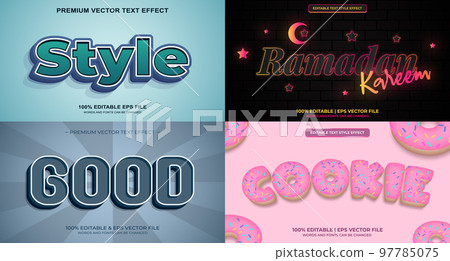 Bundle of editable text effect design vector. Set of editable text effect design. Modern editable text effect vector design. Vector illustration 97785075