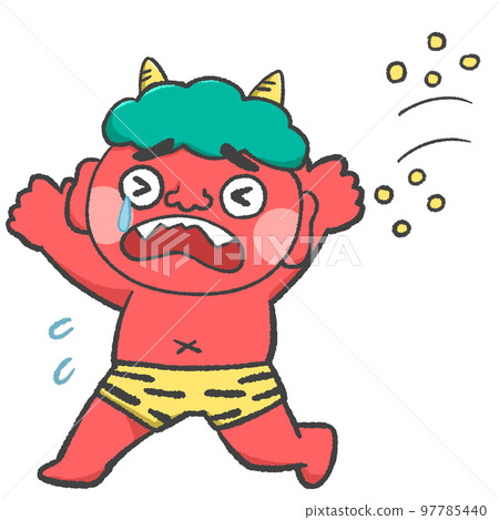 節分插畫紅鬼一邊哭一邊從豆子身邊跑開 97785440