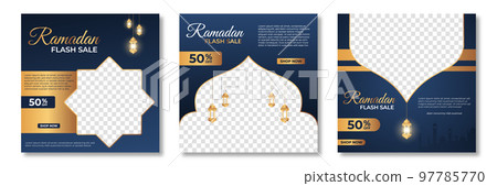 Set of Ramadan sale banner template. Ramadan Sale Banner Template Design with photo collage. Suitable for social media post and web internet ads. Vector illustration 97785770