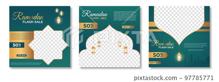 Set of Ramadan sale banner template. Ramadan Sale Banner Template Design with photo collage. Suitable for social media post and web internet ads. Vector illustration 97785771
