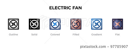 Electric Fan icon in different style. Electric Fan vector icons designed in outline, solid, colored, filled, gradient, and flat style. Symbol, logo illustration. Vector illustration 97785907