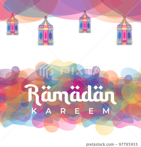 Ramadan greeting card or banner background. Hand drawn lanterns. Ramadan Kareem hand drawn decoration background. Vector design for muslim ramadan holiday. Vector illustration 97785933