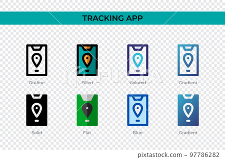 Tracking App icon in different style. Tracking App vector icons designed in outline, solid, colored, filled, gradient, and flat style. Symbol, logo illustration. Vector illustration 97786282