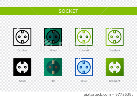 Socket icon in different style. Socket vector icons designed in outline, solid, colored, filled, gradient, and flat style. Symbol, logo illustration. Vector illustration 97786393