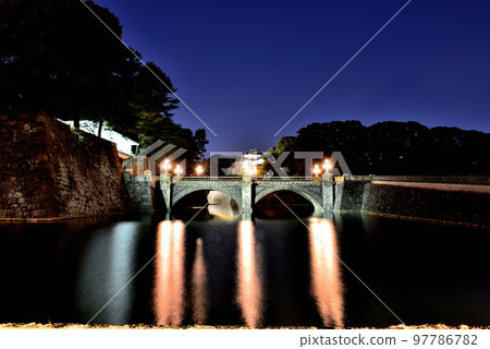 Night view of Tokyo Imperial Palace light up double bridge Night view of Tokyo Imperial Palace light up double bridge 97786782