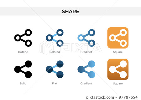 share icon in different style. share vector icons designed in outline, solid, colored, gradient, and flat style. Symbol, logo illustration. Vector illustration 97787654