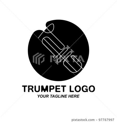 Trumpet logo design, generate melody, musical instrument vector sketch illustration 97787997