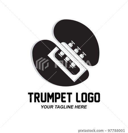 Trumpet logo design, generate melody, musical instrument vector sketch illustration 97788001