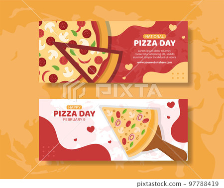 National Pizza Day Banner Flat Cartoon Hand Drawn Templates Illustration National Pizza Day Banner Flat Cartoon Hand Drawn Templates Illustration 97788419
