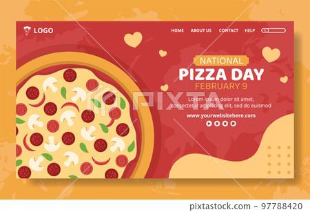 National Pizza Day Social Media Landing Page Cartoon Hand Drawn Templates Illustration 97788420