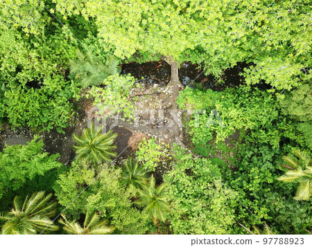 Tofol town drone view at Lelu in Kosrae, Micronesia 97788923