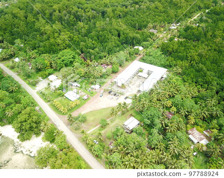 Tofol town drone view at Lelu in Kosrae, Micronesia 97788924