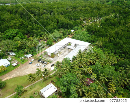 Tofol town drone view at Lelu in Kosrae, Micronesia 97788925