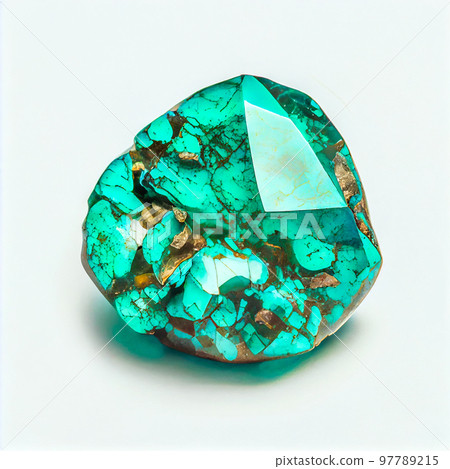 Turquoise gemstone isolated on white background for jewelry shop. Beauty close up shot. Turquoise gemstone isolated on white background for jewelry shop. Beauty close up shot. 97789215