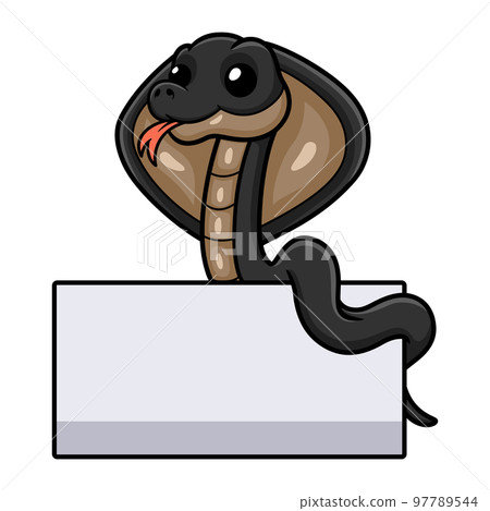 Cute javan spitting cobra cartoon with blank sign Cute javan spitting cobra cartoon with blank sign 97789544
