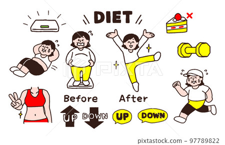 努力節食的女性一組(手寫彩色) 努力節食的女性一組(手寫彩色) 97789822