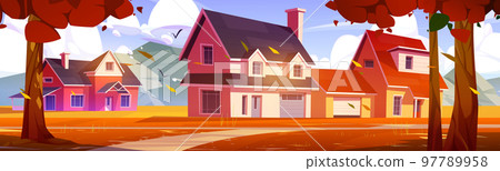 Suburban cottage houses at autumn landscape 97789958