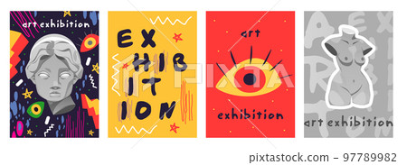 Retro futuristic flyers for modern art exhibition Retro futuristic flyers for modern art exhibition 97789982