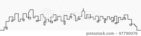 Modern City Skyline continuous outline drawing on white background. 97790076