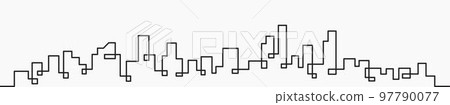 Modern City Skyline continuous outline drawing on white background. Modern City Skyline continuous outline drawing on white background. 97790077