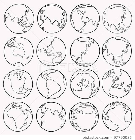 Collection of freehand world map sketch on globe. 97790085