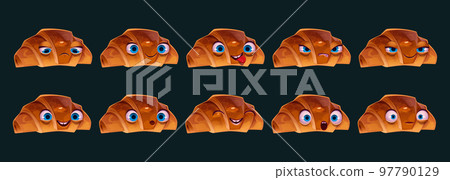 Cartoon croissant character different emotions 97790129