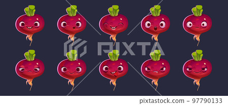Cute beetroot or beet character face emoji set 97790133
