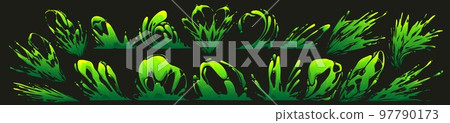 Set of green toxic liquid, slime, paint splatters Set of green toxic liquid, slime, paint splatters 97790173