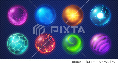 Set of magic crystal balls, transparent background 97790179