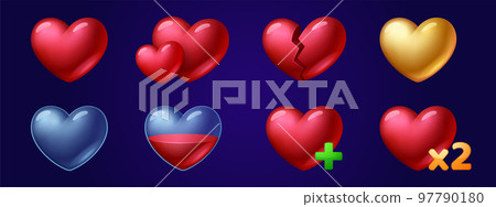 Set of heart game icons, fill progress score level 97790180