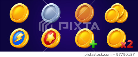 Gold coins icons, tokens for game ui interface 97790187