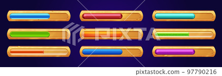 Game progress bars, cartoon vector ui elements set 97790216