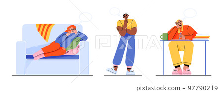 Dreaming people, smiling thoughtful characters 97790219