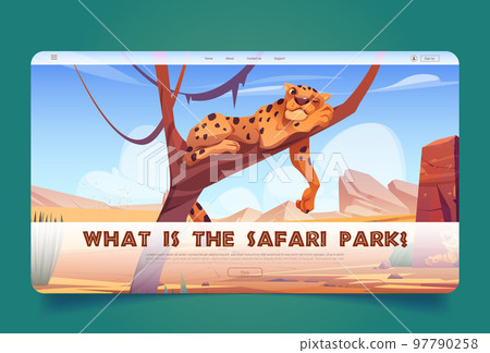 Safari park cartoon landing page with cheetah Safari park cartoon landing page with cheetah 97790258