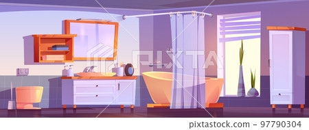 Bathroom interior, modern bath room with tub 97790304