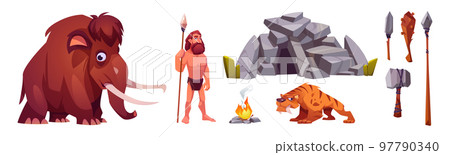 Cave man prehistoric primitive person in stone age 97790340