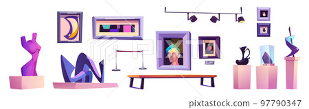 Museum or gallery interior with modern artworks 97790347
