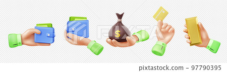 3d render hand with money isolated set, payment 3d render hand with money isolated set, payment 97790395