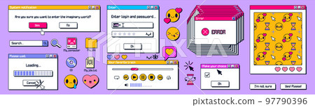 Y2k windows, retro screens in retrowave style 97790396