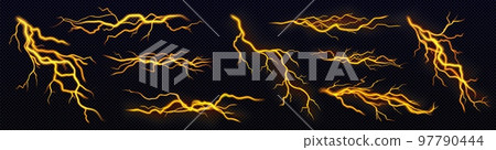 Set yellow lightning, electric thunderbolt strike Set yellow lightning, electric thunderbolt strike 97790444