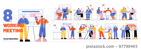 Set of business people discuss project in office 97790465