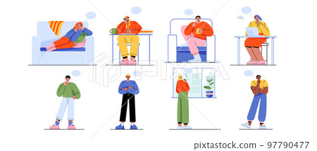 Set of pensive people isolated on white background Set of pensive people isolated on white background 97790477