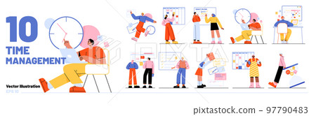 Set of time management scenes on white background Set of time management scenes on white background 97790483