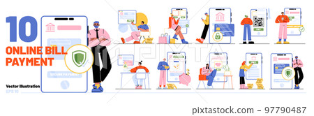 Set of online payment scenes on white background 97790487