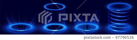 Circle hologram portals with blue neon light 97790526